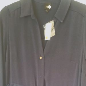 Navy work dress w/ accent gold buttons, 3/4 sleeve